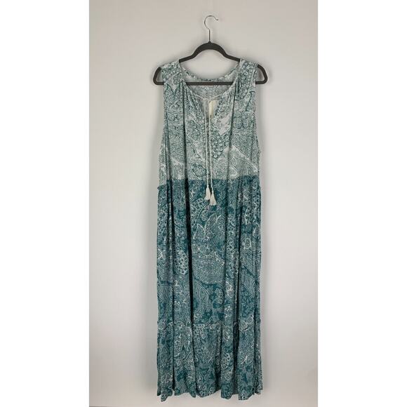 Wonderly Womens Turquoise Paisley Dress Tassel Tie Neck Keyhole Plus Size 3X NWT - Picture 1 of 6